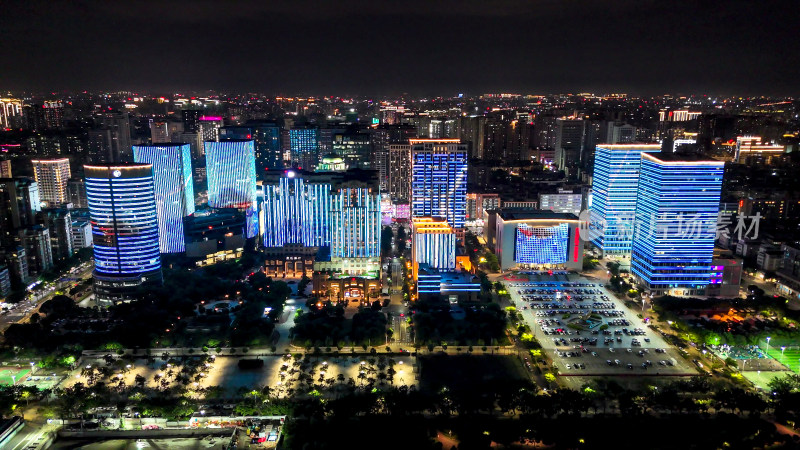 广东汕头时代广场万象城夜景灯光航拍图