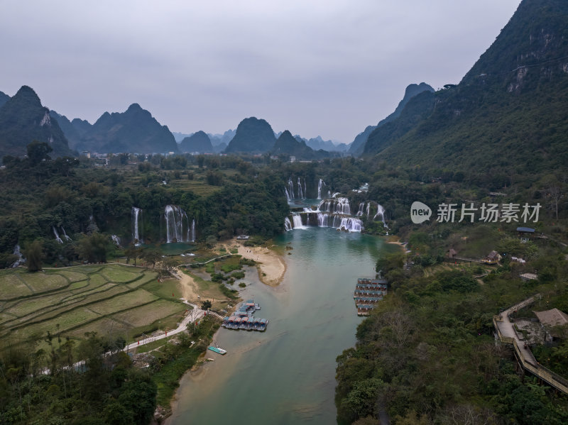 广西崇左德天跨国大瀑布自然美景航拍