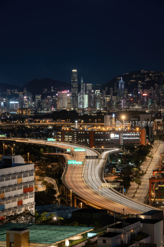 香港维多利亚港CBD中环日落夜景繁华都市