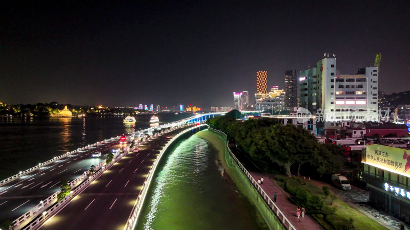 福建厦门演武大桥夜景交通航拍