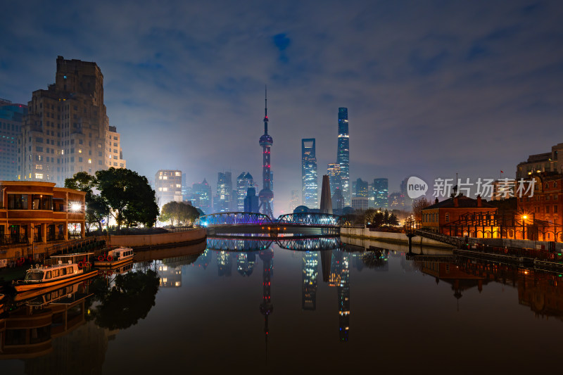 上海城市夜景陆家嘴浦西全景