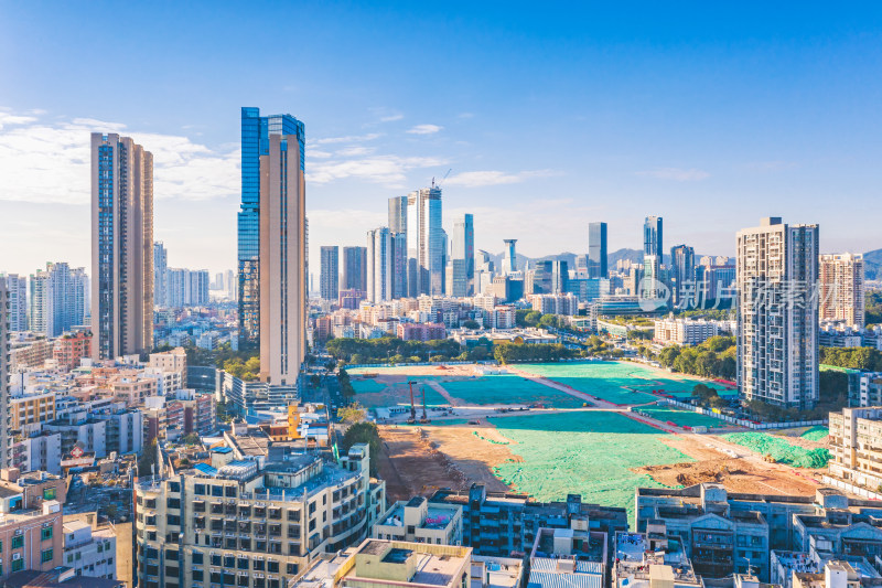 广东省深圳市福田区城市天际线白天风光