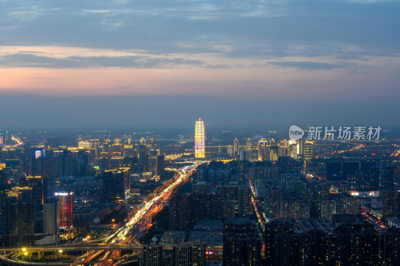 夏季郑州郑东新区CBD城市夜景风光