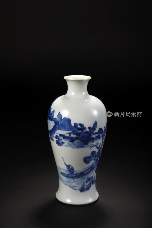 青花山水人物图梅瓶陶瓷