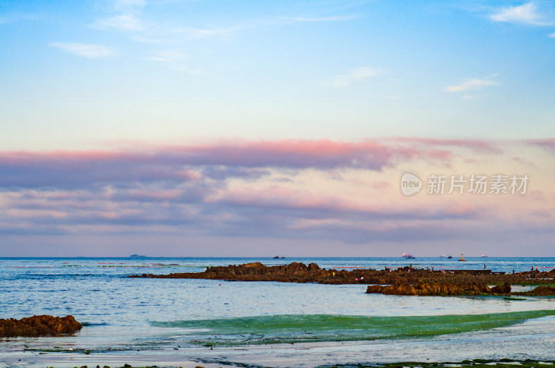 青岛小麦岛夕阳海滨风光