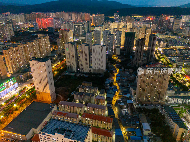 西宁城市夜幕降临夜景航拍图