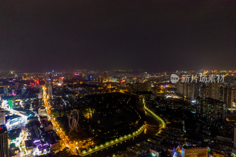 航拍安徽合肥城市夜景交通