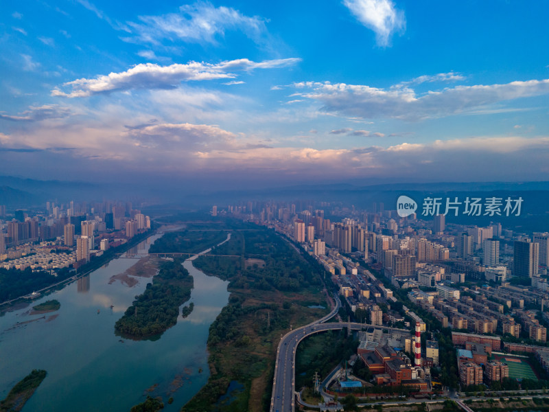 陕西宝鸡城市风光航拍图