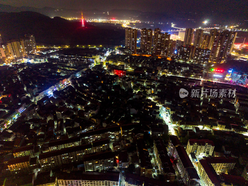 航拍黄梅县城夜景