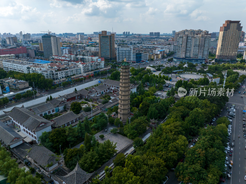 航拍夏季白天河南许昌文峰塔风光