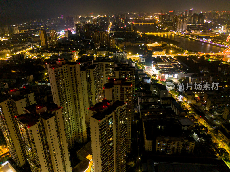 德阳城市夜景交通航拍图