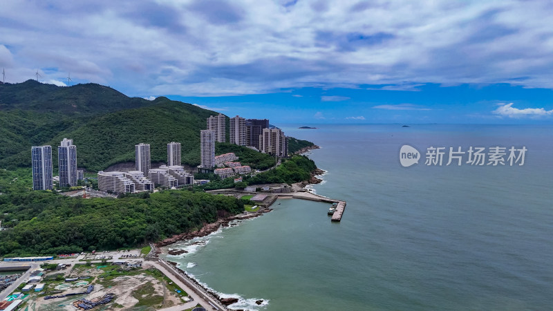 航拍海上海岛居民区南澳岛