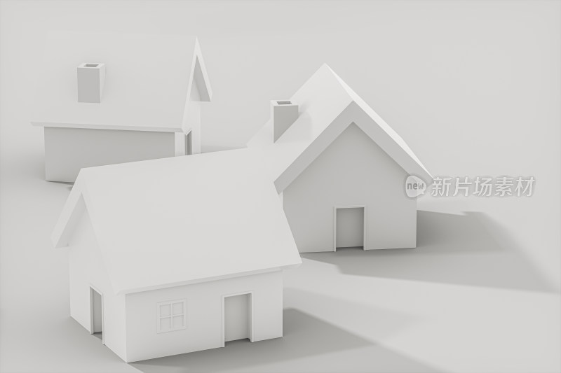 白色简约小屋模型 三维渲染