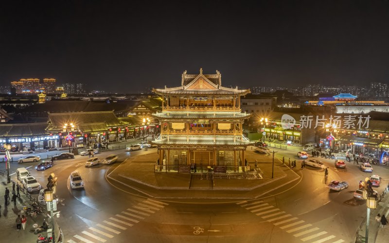 山西省大同市大同古城夜景航拍