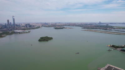 航拍江苏苏州金鸡湖5A景区