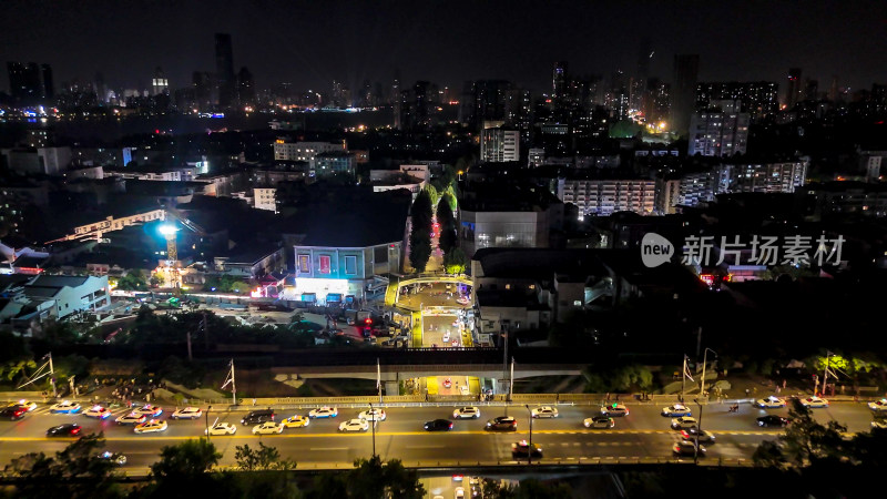 航拍湖北武汉司门口立交桥夜景灯光