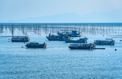 福建宁德霞浦海景风光与海上渔船