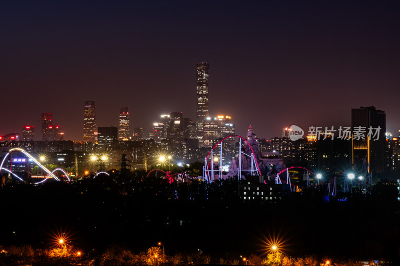 北京夜晚城市cbd建筑群城市灯光欢乐谷