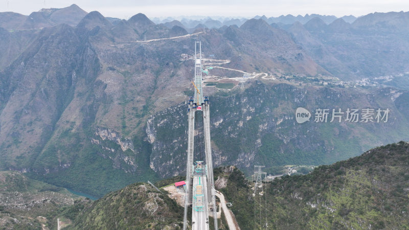 贵州花江峡谷大桥建设航拍