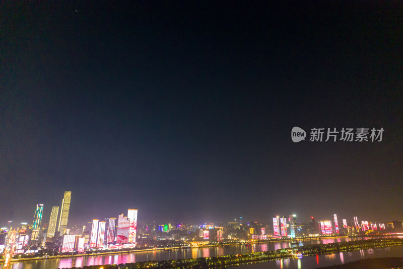 湖南长沙湘江两岸夜景灯光航拍摄影