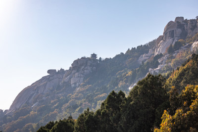 山顶建筑与山石树林景观