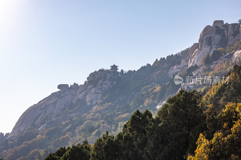 山顶建筑与山石树林景观