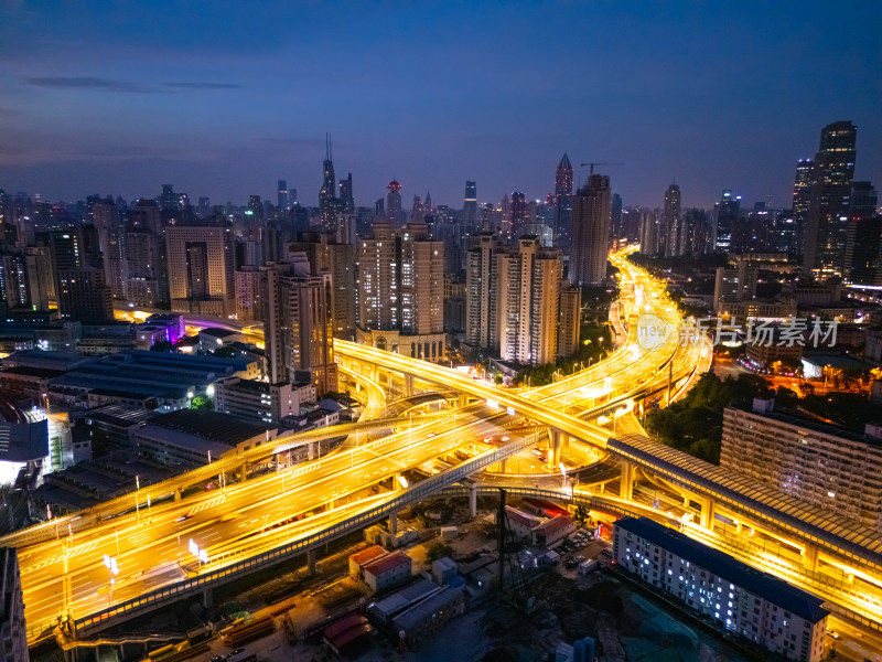 航拍上海外滩立交桥夜景