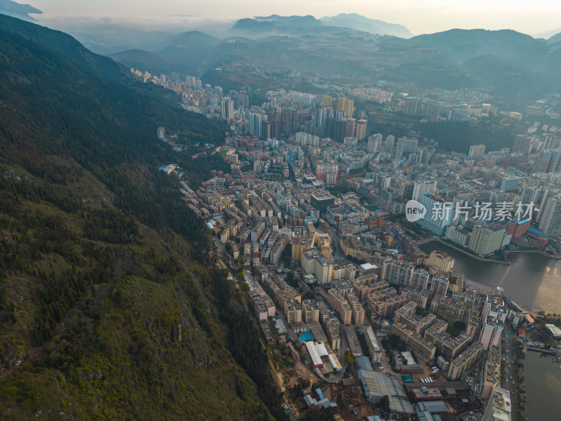 航拍云南红河州个旧市城市风光