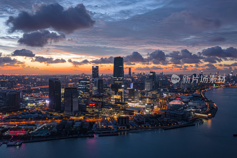 航拍上海徐汇滨江西岸传媒港夜景