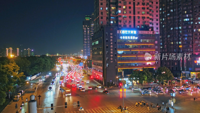 湖南长沙城市夜景航拍