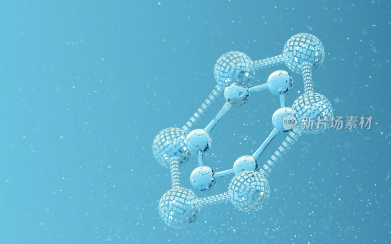 蓝色的微观分子 3D渲染