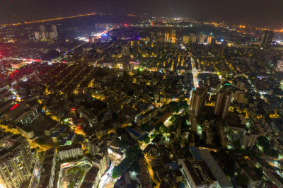 广西钦州城市夜景灯光航拍摄影图