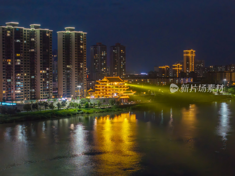 常德望江楼航拍夜景