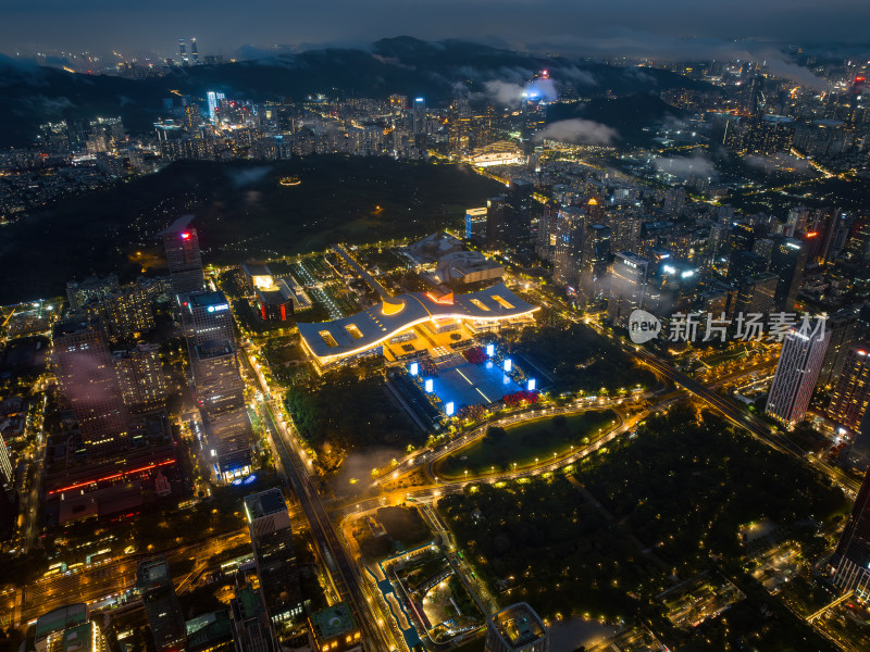 深圳福田CBD大湾区平安大厦夜景蓝调航拍