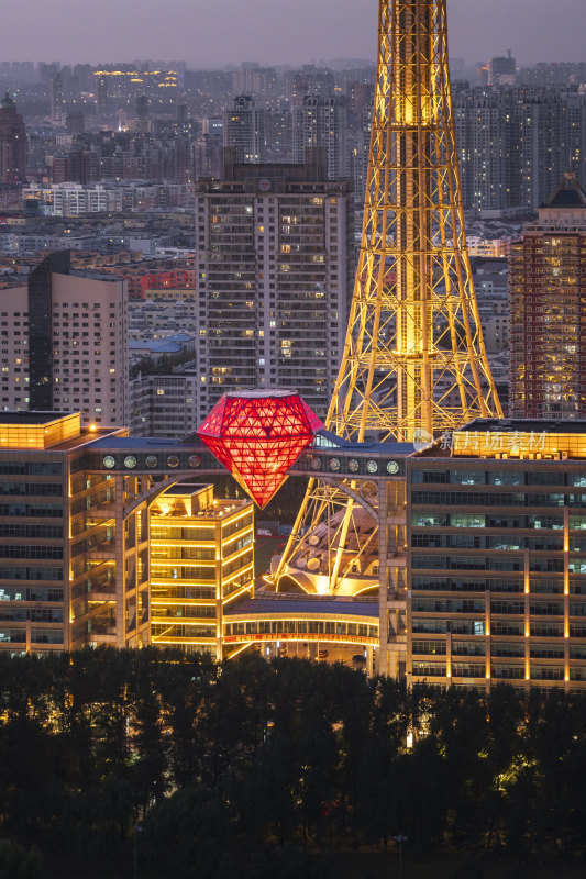 哈尔滨夜景地标性建筑龙塔