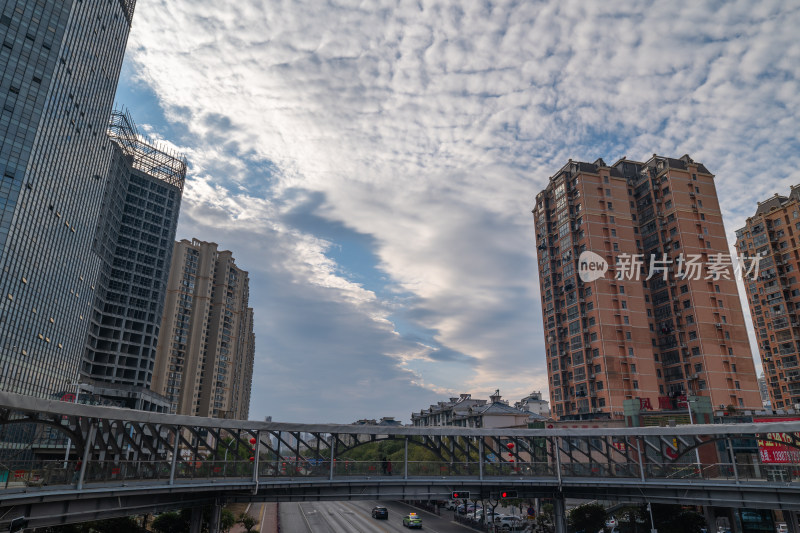 城市高空视角下的天桥及周边建筑