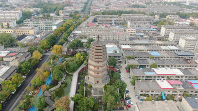 航拍河北石家庄正定古城