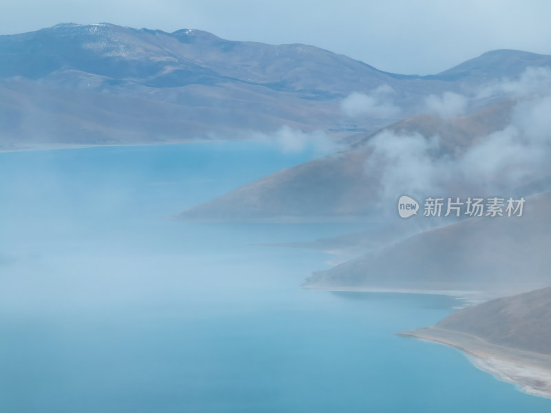 西藏山南羊卓雍措圣湖神湖蓝色高空航拍