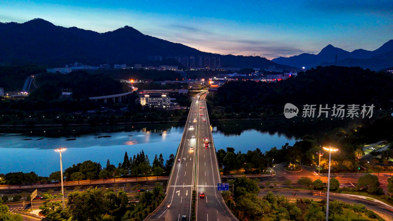 福建三明城市夜景灯光航拍图