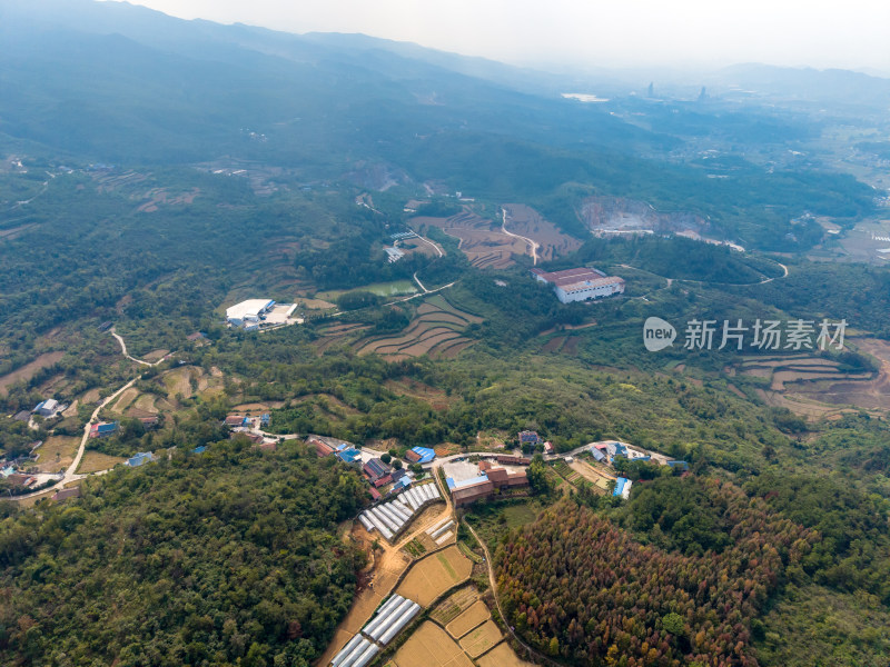 湖南山川丘陵农田乡村航拍图