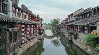 浙江嘉善西塘古镇景区航拍