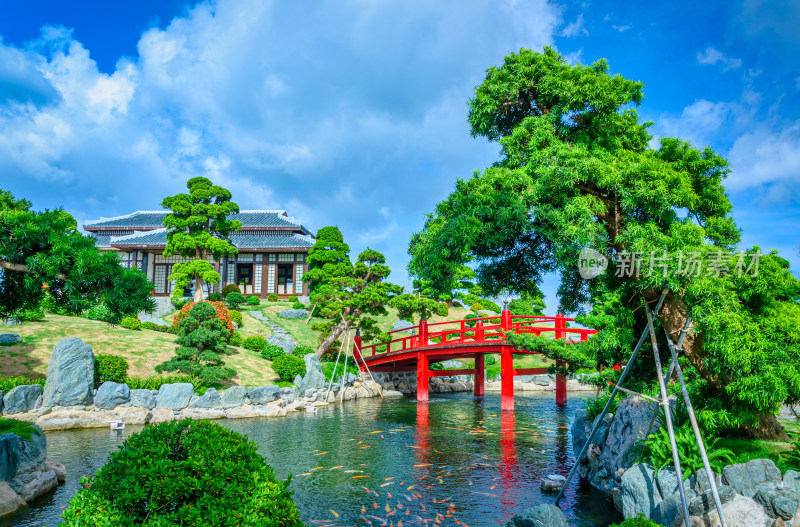 越南芽庄珍珠岛花园红桥流水自然风光