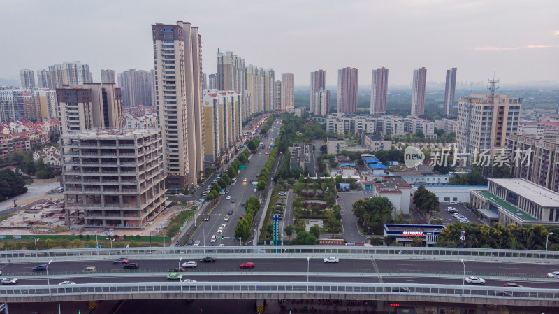 航拍合肥双凤经开区高架高楼城市风光