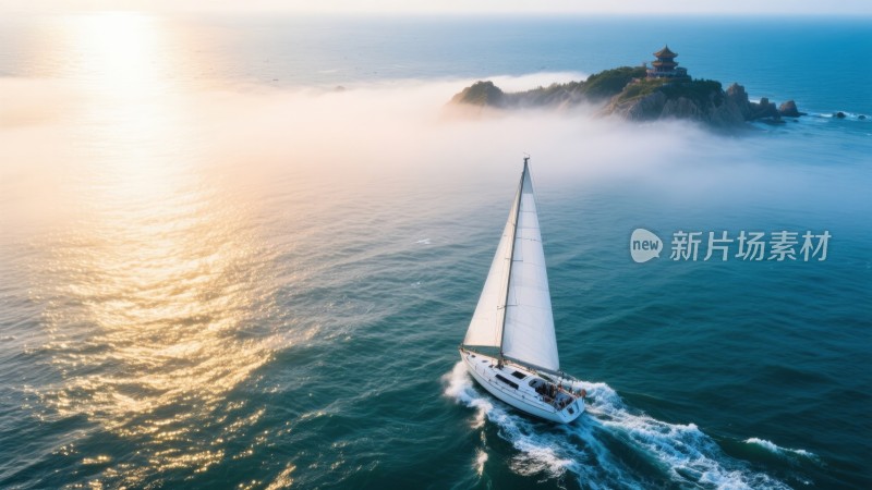 海面上的帆船，扬帆起航逐浪行