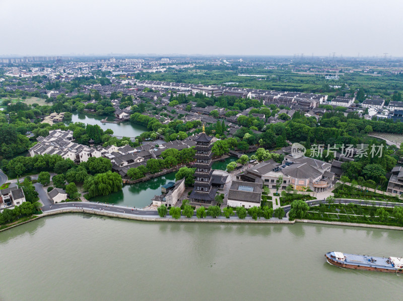 航拍江南水乡古镇乌镇全景