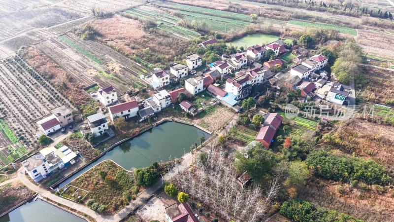 乡村农田村落航拍全景