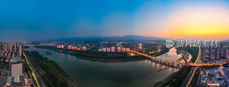 宝鸡城市夜景航拍全景图