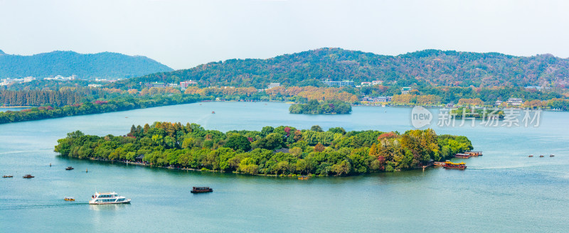 俯瞰浙江杭州西湖小瀛洲岛秋景