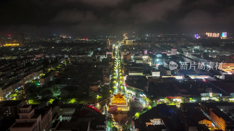 甘肃张掖城市大景夜景灯光航拍图