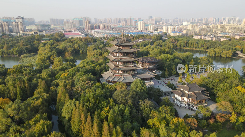 航拍山东济南大明湖景区超然楼